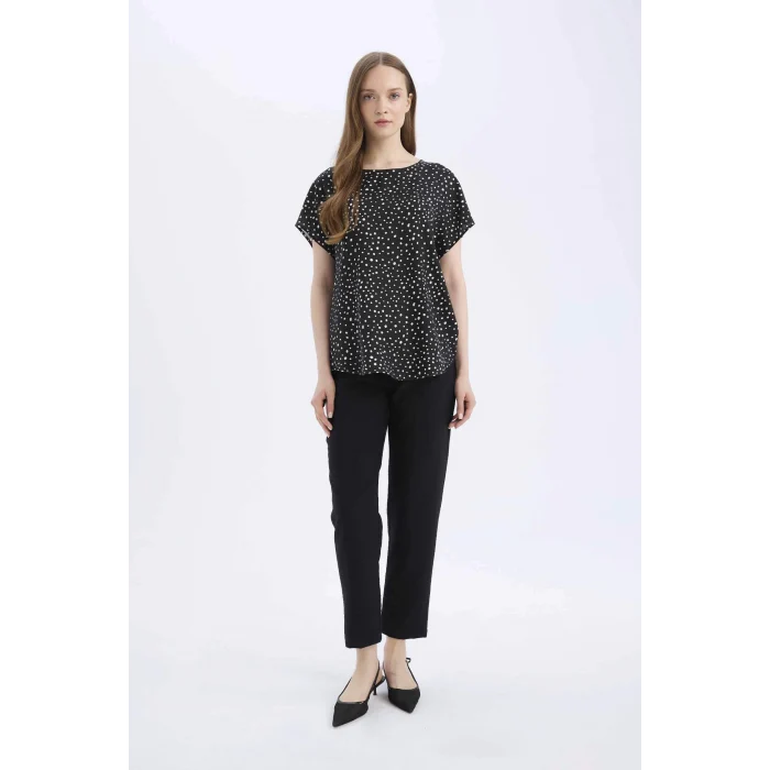 Defacto R0433 Siyah Jogger Pantolon Keten Görünümlü Cepli Yüksek Bel Düz Paça