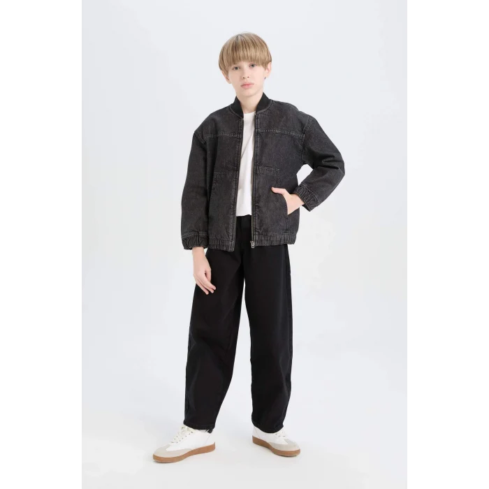 Defacto D6538 DENIM Erkek Çocuk Kolej Yaka Bomber Jean Ceket