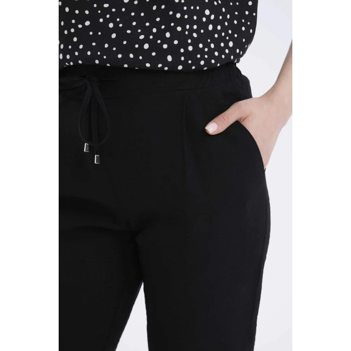 Defacto R0433 Siyah Jogger Pantolon Keten Görünümlü Cepli Yüksek Bel Düz Paça