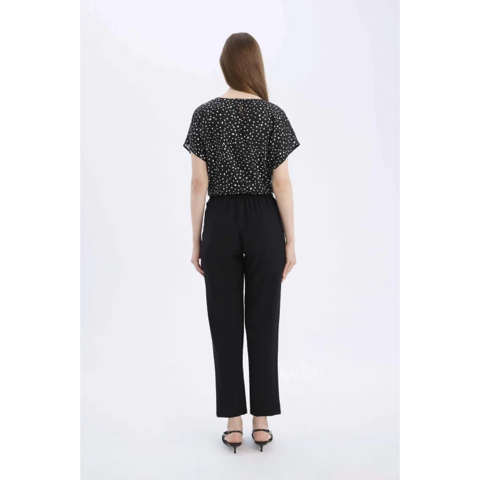 Defacto R0433 Siyah Jogger Pantolon Keten Görünümlü Cepli Yüksek Bel Düz Paça