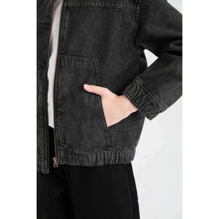 Defacto D6538 DENIM Erkek Çocuk Kolej Yaka Bomber Jean Ceket