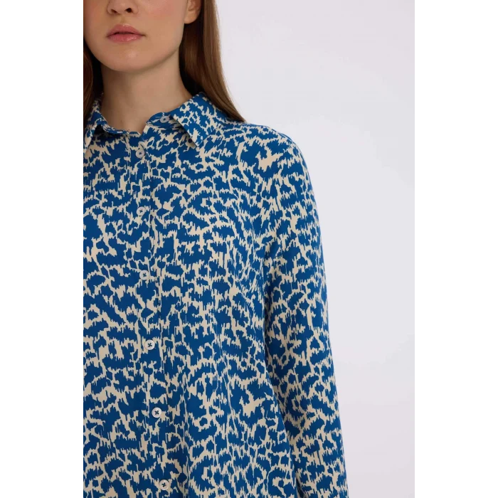 Defacto Z5833 Mavi Regular Fit Desenli Uzun Kollu Gömlek Tunik