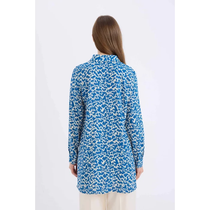 Defacto Z5833 Mavi Regular Fit Desenli Uzun Kollu Gömlek Tunik