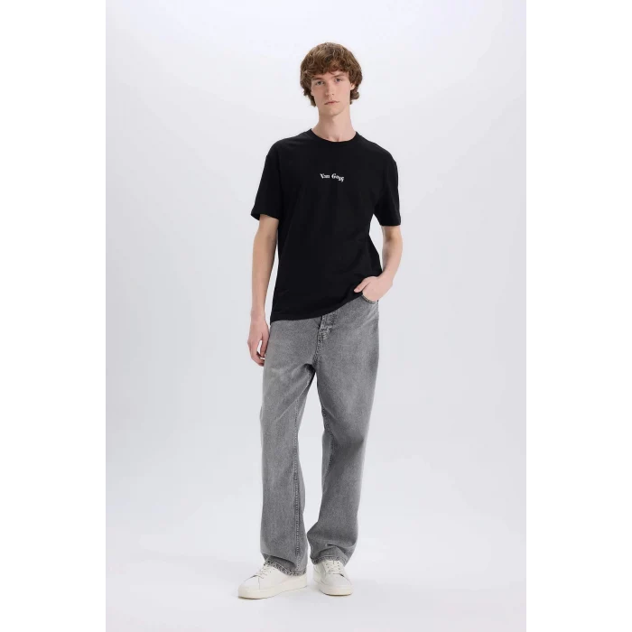 Defacto D5473 Siyah Van Gogh Regular Fit Bisiklet Yaka Sırt Baskılı Kısa Kollu Tişört