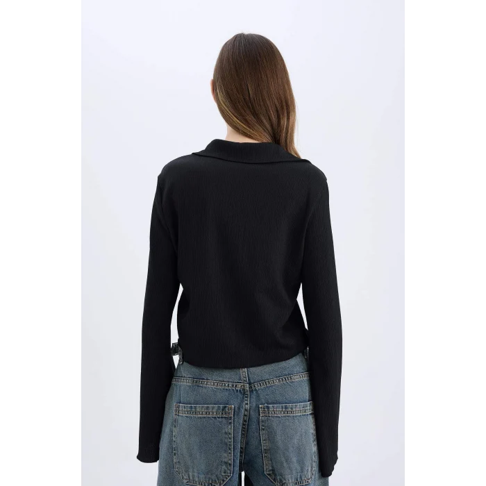 Defacto A0012 Siyah Coool Fitted Basic Düz Bürümcük Uzun Kollu Gömlek