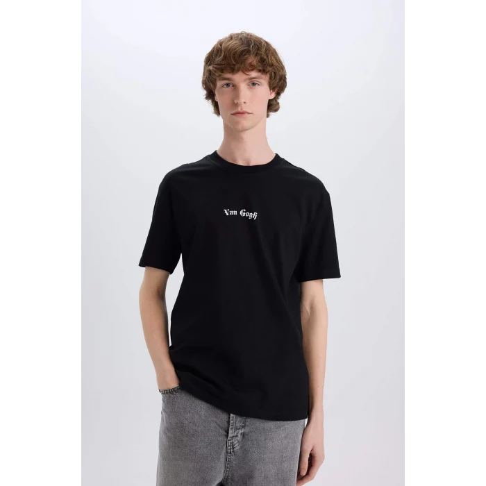Defacto D5473 Siyah Van Gogh Regular Fit Bisiklet Yaka Sırt Baskılı Kısa Kollu Tişört