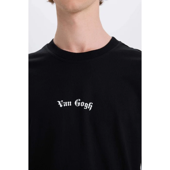 Defacto D5473 Siyah Van Gogh Regular Fit Bisiklet Yaka Sırt Baskılı Kısa Kollu Tişört