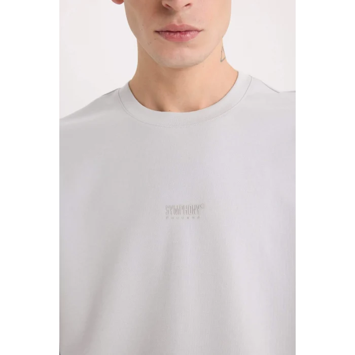 Defacto D9184 Gri Boxy Fit Bisiklet Yaka Baskılı Kısa Kollu Ağır Kumaş Tişört