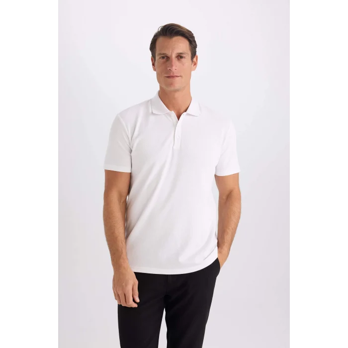 Defacto M6609 Beyaz Slim Fit Dar Kesim Basic Düz Kısa Kollu Polo Tişört