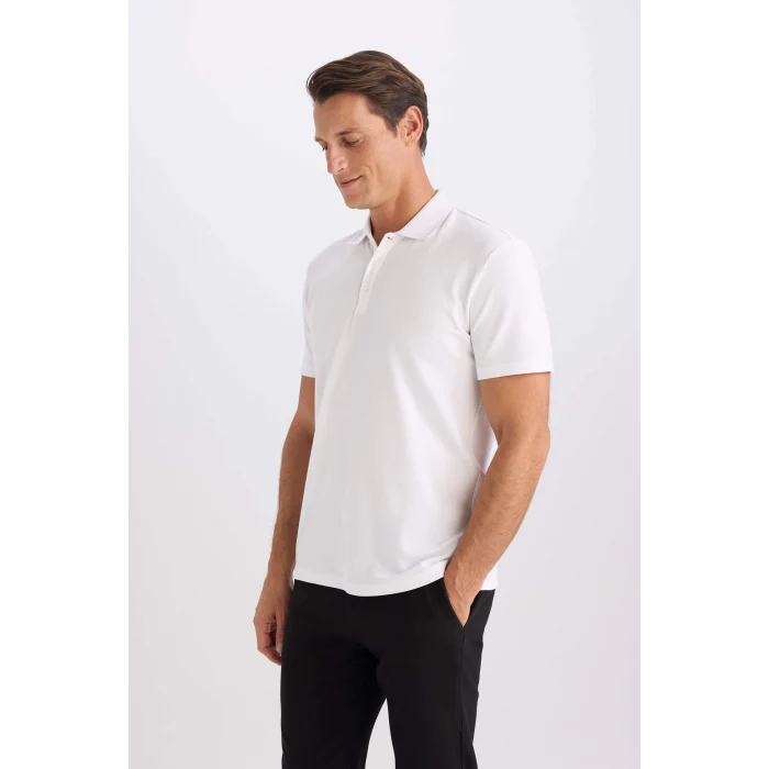 Defacto M6609 Beyaz Slim Fit Dar Kesim Basic Düz Kısa Kollu Polo Tişört