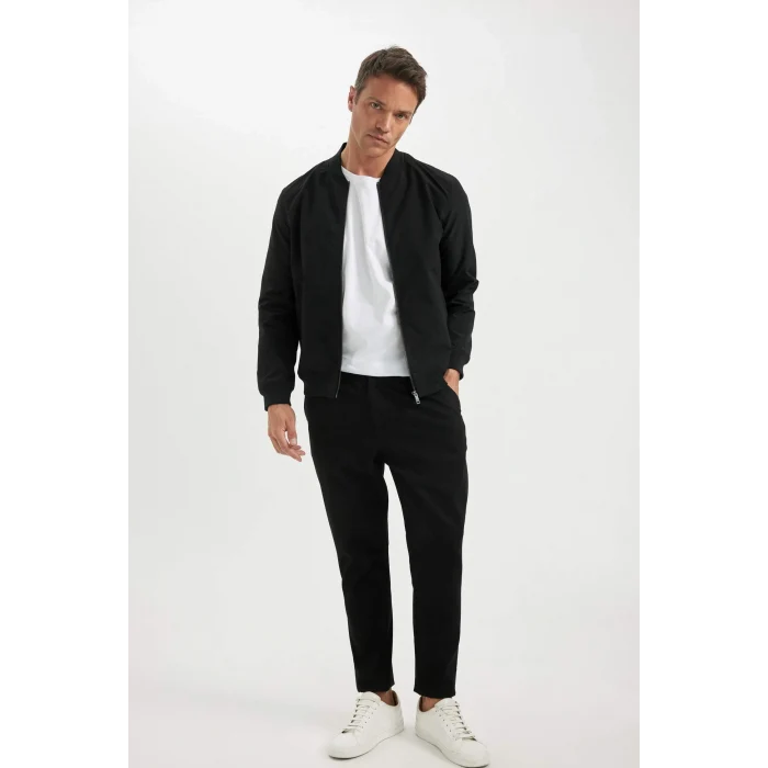 Defacto A3865 Siyah Slim Fit Bomber Mont Ceket Dar Kesim Kolej Yaka Fermuarlı Çift Cepli Mevsimlik Baharlık Hafif