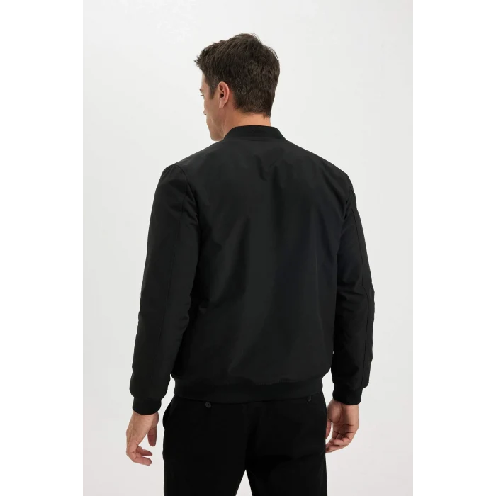 Defacto A3865 Siyah Slim Fit Bomber Mont Ceket Dar Kesim Kolej Yaka Fermuarlı Çift Cepli Mevsimlik Baharlık Hafif