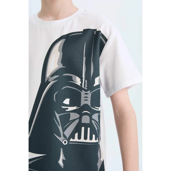 Defacto E0336 Beyaz Erkek Çocuk Star Wars Pijama Takımı Bisiklet Yaka Kısa Kollu Üst Beli Lastikli Şort