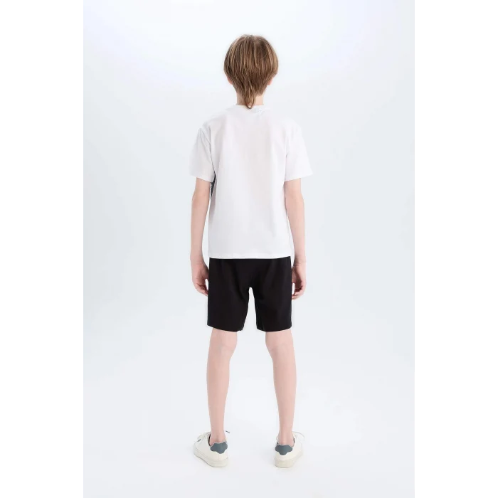 Defacto E0336 Beyaz Erkek Çocuk Star Wars Pijama Takımı Bisiklet Yaka Kısa Kollu Üst Beli Lastikli Şort