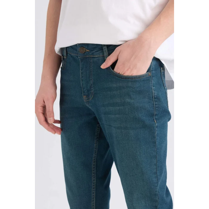 Defacto B0398 Yeşil Pedro Slim Fit Dar Kalıp Normal Bel Dar Paça Jean Pantolon