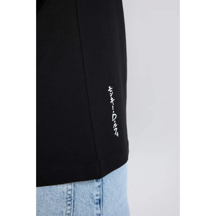 Defacto D5459 Siyah One Piece Boxy Fit Bisiklet Yaka Baskılı Kısa Kollu Tişört