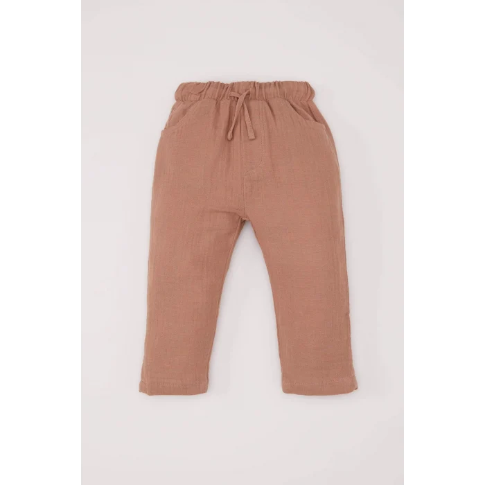 Defacto E2013 Bej Erkek Bebek 2li Takım Müslin Uzun Kollu Gömlek Beli Lastikli Alt