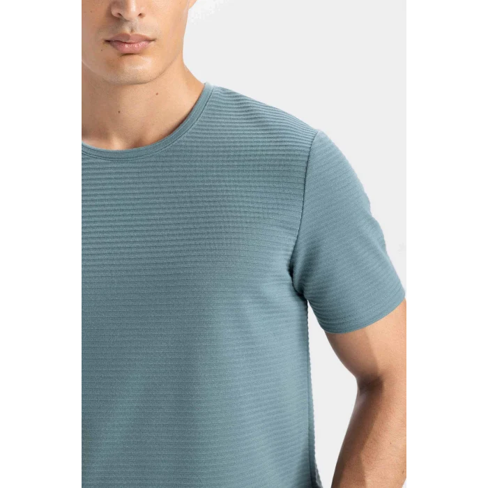 Defacto M6608 Yeşil Slim Fit Dar Kesim Bisiklet Yaka Basic Düz Kısa Kollu Tişört