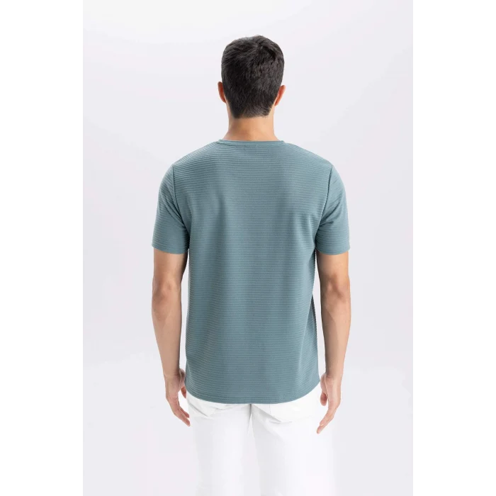 Defacto M6608 Yeşil Slim Fit Dar Kesim Bisiklet Yaka Basic Düz Kısa Kollu Tişört
