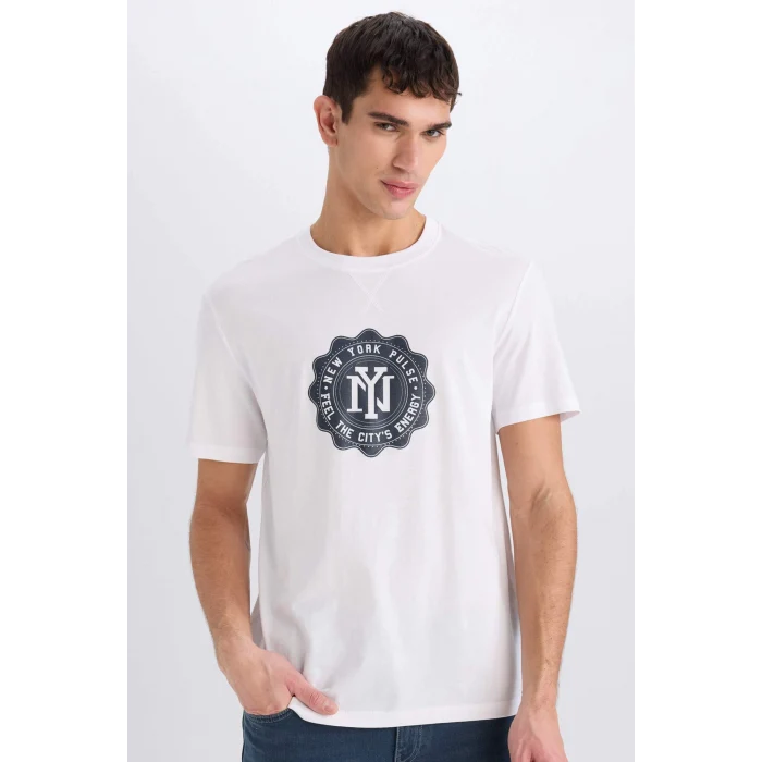 Defacto D7935 Beyaz New Regular Fit Bisiklet Yaka Kısa Kollu Tişört
