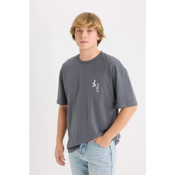 Defacto D6784 Antrasit Marvel Boxy Fit Bisiklet Yaka Sırt Baskılı Kısa Kollu Tişört