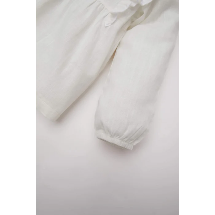 Defacto E2833 Beyaz Kız Bebek Bisiklet Yaka Floral Flamlı Poplin Uzun Kollu Gömlek