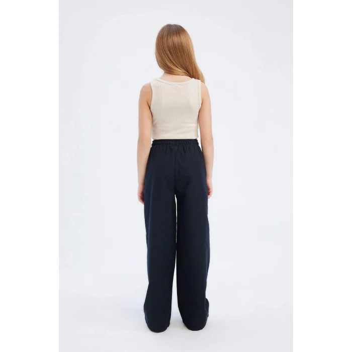 Defacto D7611 Siyah Kız Çocuk Beli Lastikli Wide Leg Geniş Bol Paça Pamuklu Pantolon