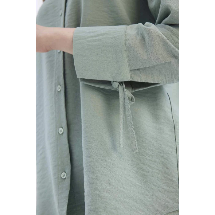 Defacto C3819 Yeşil Regular Fit Basic Düz Uzun Kollu Gömlek