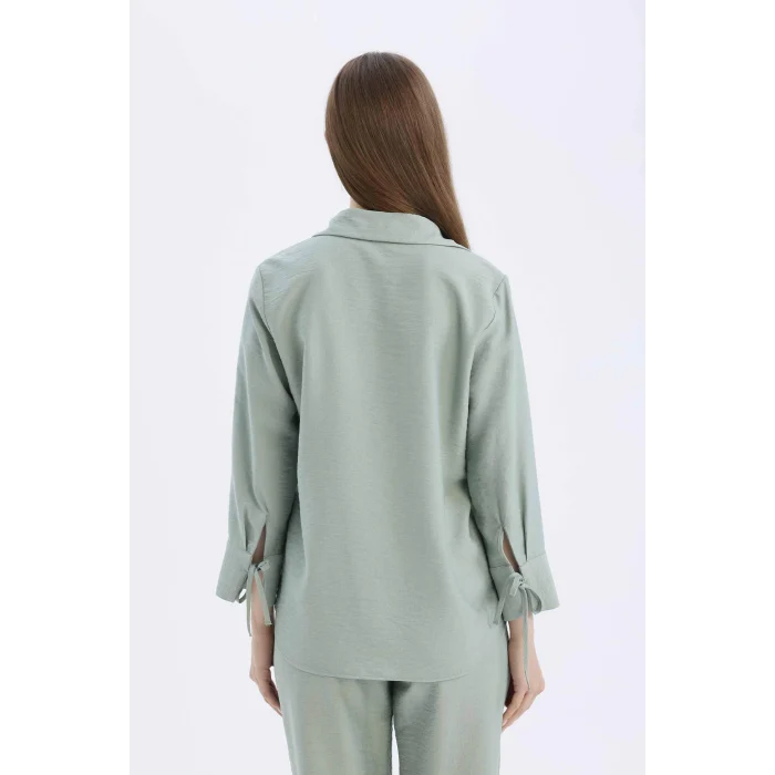 Defacto C3819 Yeşil Regular Fit Basic Düz Uzun Kollu Gömlek