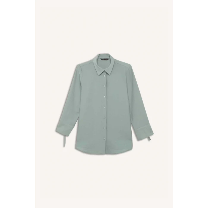 Defacto C3819 Yeşil Regular Fit Basic Düz Uzun Kollu Gömlek