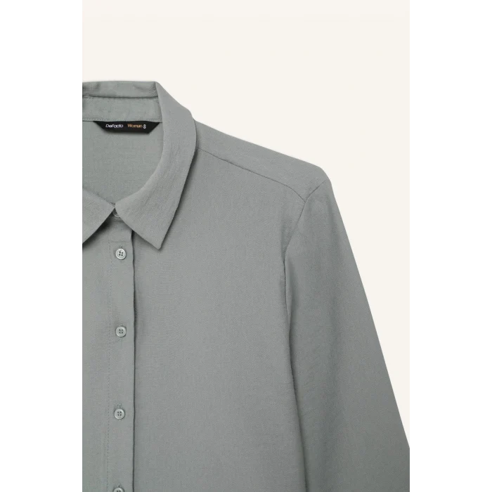 Defacto C3819 Yeşil Regular Fit Basic Düz Uzun Kollu Gömlek