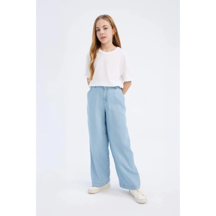 Defacto D7103 Mavi Kız Çocuk Wide Leg Geniş Paça Jean Pantolon