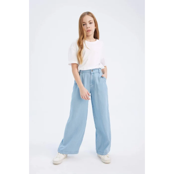 Defacto D7103 Mavi Kız Çocuk Wide Leg Geniş Paça Jean Pantolon