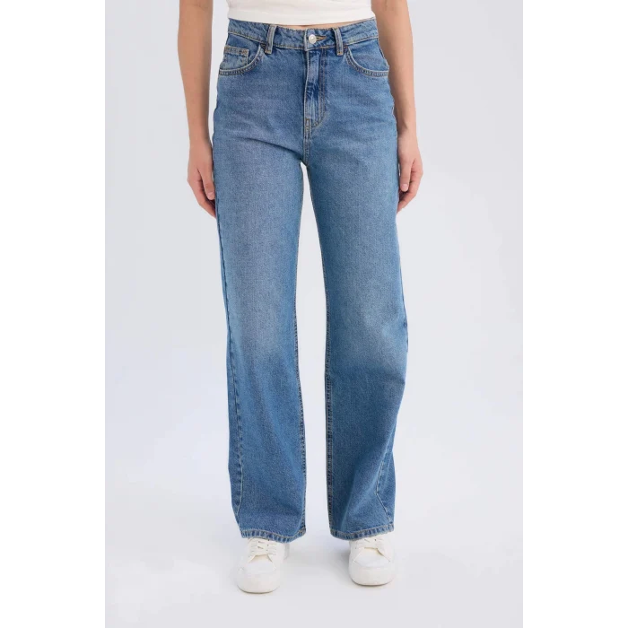Defacto D7952 Mavi 90s Wide Leg Yüksek Bel Geniş Paça Uzun Jean Kar Yıkamalı Pantolon