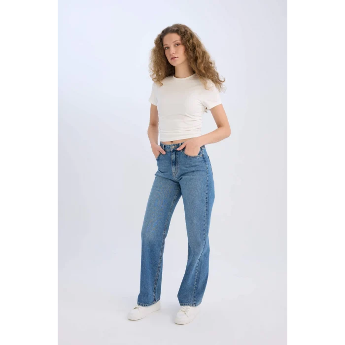 Defacto D7952 Mavi 90s Wide Leg Yüksek Bel Geniş Paça Uzun Jean Kar Yıkamalı Pantolon