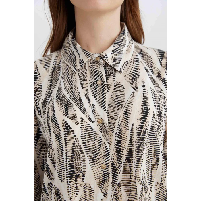 Defacto E0786 Siyah Regular Fit Desenli Uzun Kollu Gömlek Tunik