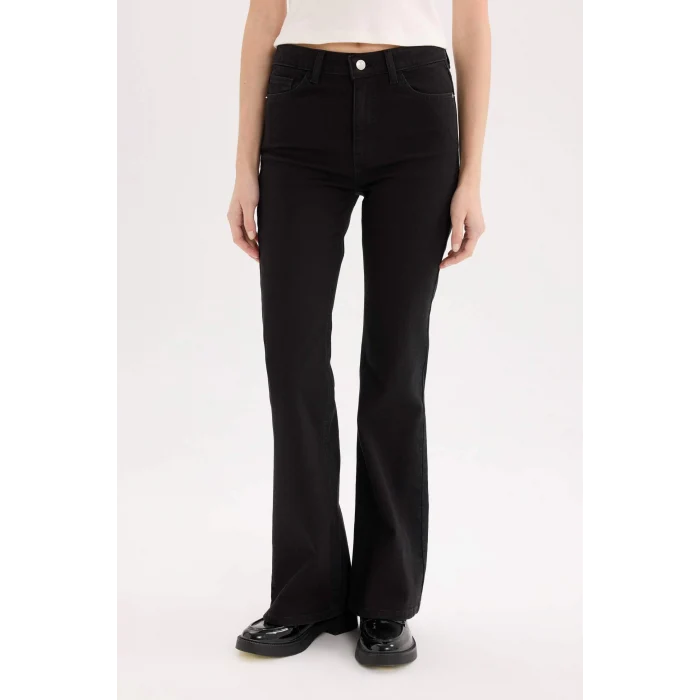 Defacto D6639 Siyah Mia Yüksek Bel Düz Paça Cepli Jean Pantolon