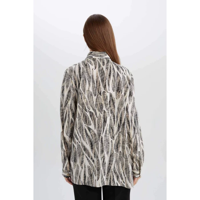 Defacto E0786 Siyah Regular Fit Desenli Uzun Kollu Gömlek Tunik