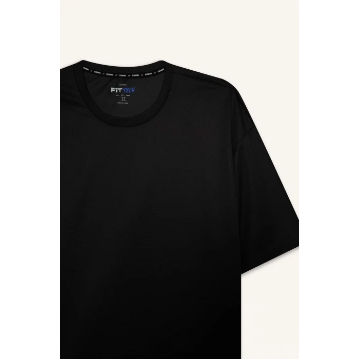 Defacto D6726 Siyah DeFactoFit Boxy Fit Bisiklet Yaka Arma Baskılı Baskılı Sporcu Kısa Kollu Tişört