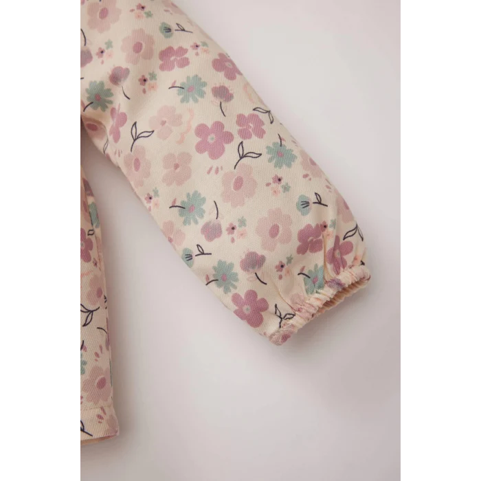 Defacto E2786 Bej Kız Bebek Bisiklet Yaka Çiçekli Twill Uzun Kollu Gömlek