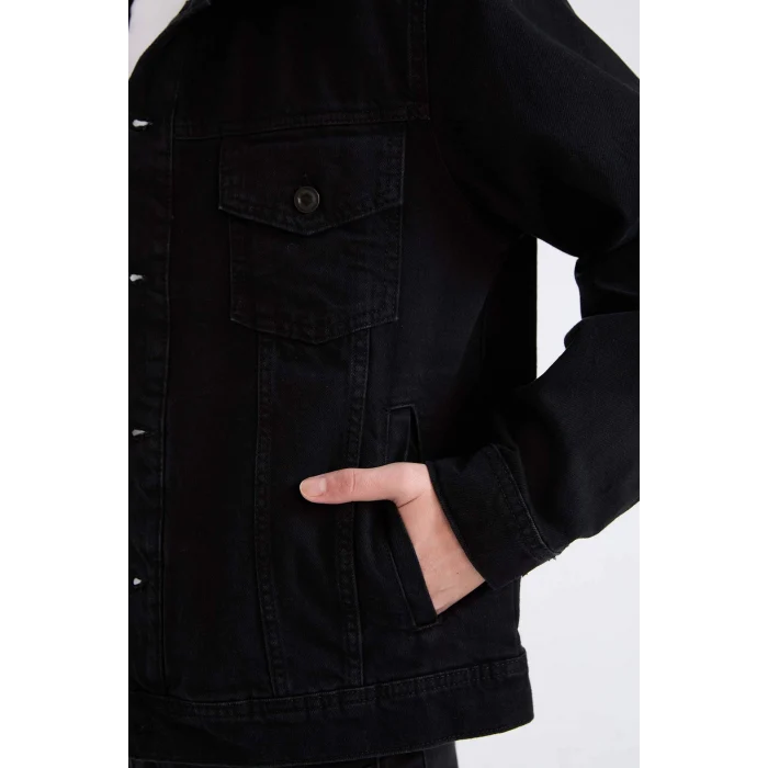Defacto E4990 Siyah Regular Fit Mevsimlik Baharlık Jean Ceket