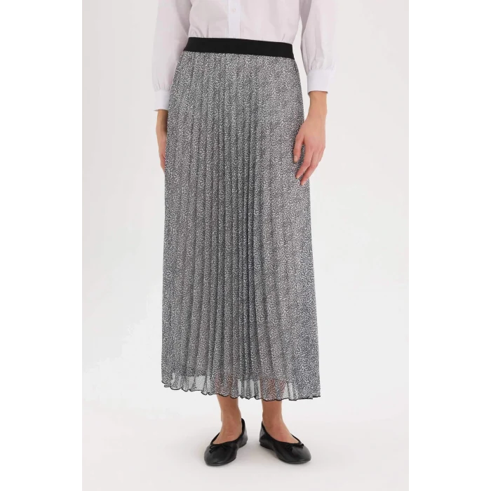 Defacto E5454 Siyah Pilise Desenli Şifon Maxi Etek