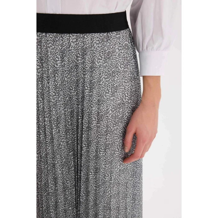 Defacto E5454 Siyah Pilise Desenli Şifon Maxi Etek