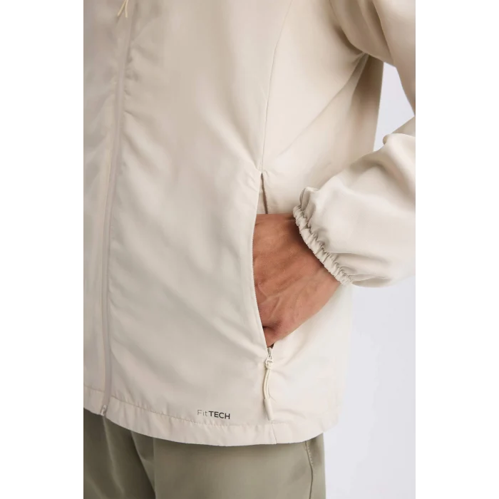 Defacto D6180 Bej DeFactoFit Su İtici Regular Fit Kapüşonlu File Astarlı Fermuarlı Dokuma Mevsimlik Baharlık Mont