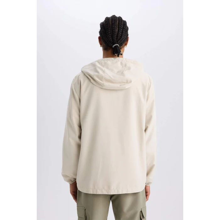 Defacto D6180 Bej DeFactoFit Su İtici Regular Fit Kapüşonlu File Astarlı Fermuarlı Dokuma Mevsimlik Baharlık Mont