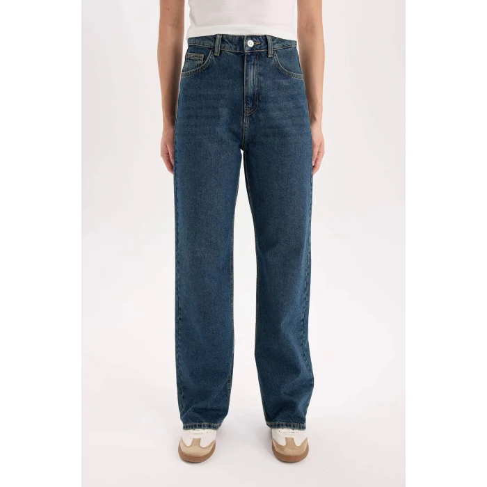 Defacto D7953 Mavi 90s Wide Leg Yüksek Bel Geniş Paça Uzun Jean Kar Yıkamalı Pantolon