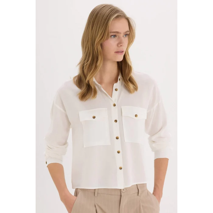 Defacto A5380 Beyaz Regular Fit Viskon Uzun Kollu Gömlek