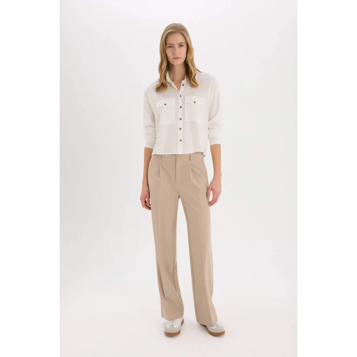 Defacto A5380 Beyaz Regular Fit Viskon Uzun Kollu Gömlek