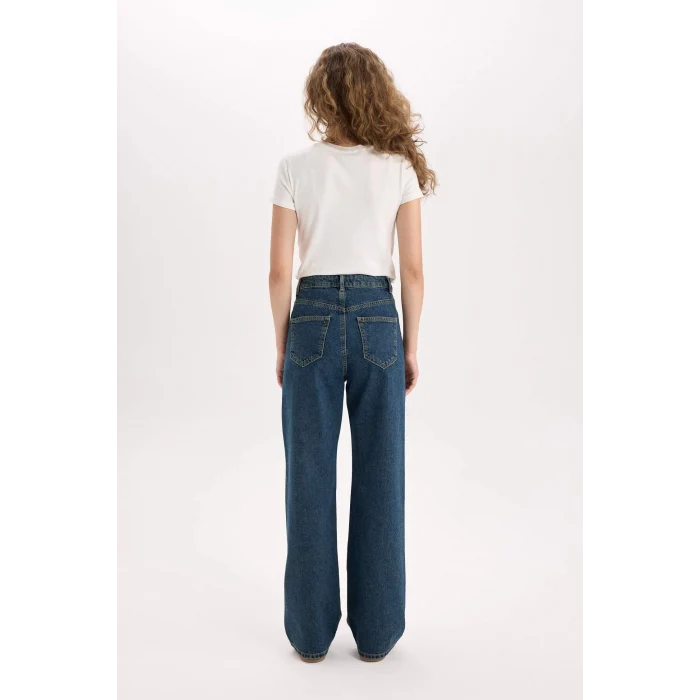 Defacto D7953 Mavi 90s Wide Leg Yüksek Bel Geniş Paça Uzun Jean Kar Yıkamalı Pantolon