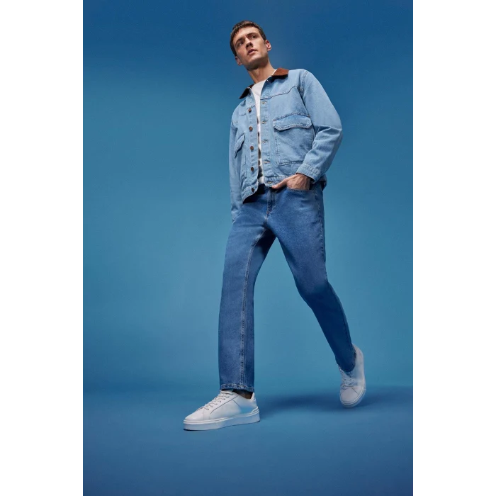 Defacto D9839 Mavi Diago Comfort Fit Yüksek Bel Geniş Paça Düz Paça Jean Pantolon